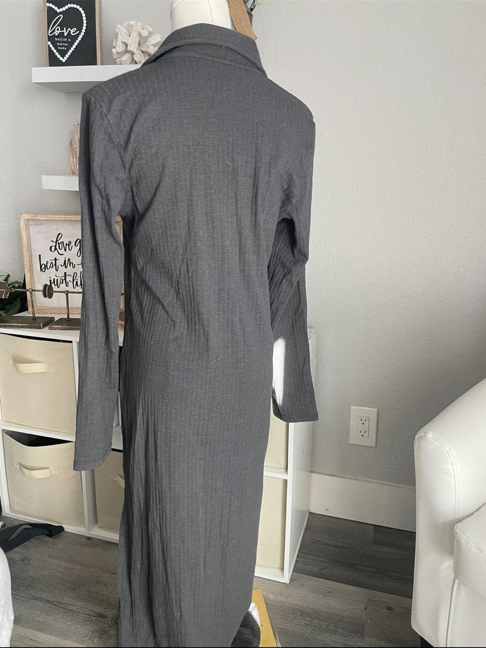 aerie Charcoal Ribbed Collared Long Sleeve Maxi Dress - Picture 2 of 6